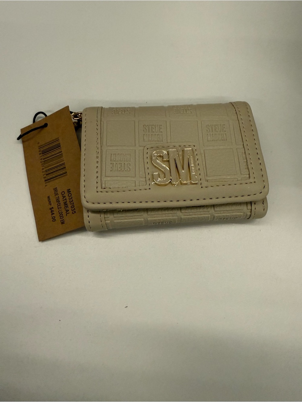 Steve Madden Cream Embossed SM Logo Trifold Key & Card Holder